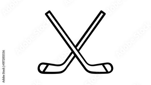 Minimalist crossed ice hockey sticks vector icon illustration. Scalable flat line art design representing winter sports equipment, professional league athletics, and competitive team gameplay.