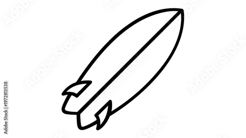 Minimalist Surfboard Vector Icon Illustration for Water Sports and Surfing Lifestyle, Simple Black Line Art Design on White Background, Scalable Graphic for Summer Beach Activities and Hobbies