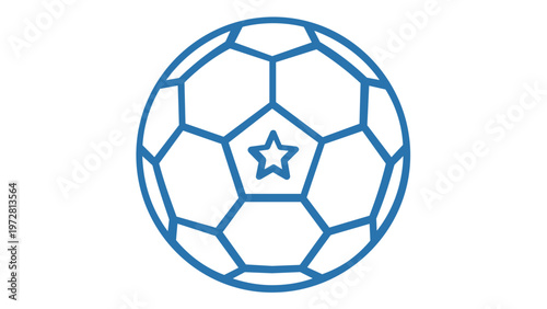 Blue Soccer Ball Line Icon Vector Illustration, Minimalist Football Graphic with Star Detail, Scalable Sports Equipment Design for Web and App Interface, AI-Generated Flat Style Symbol