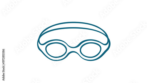 Professional swimming goggles vector icon illustration, minimalist blue line art for aquatic sports, fitness, and pool activities, scalable flat design for athletic gear and competition apps.