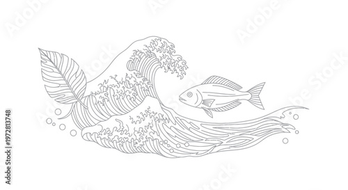 Fish swimming in wavy water line.