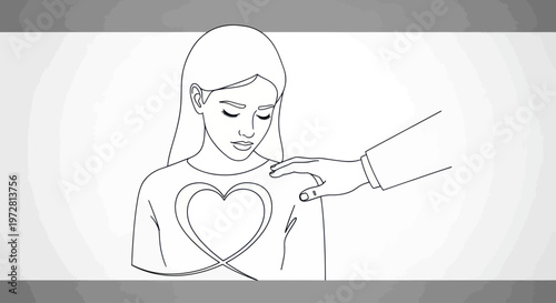 Woman with heart on her chest.