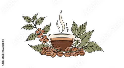 Brown Coffee Cup with Steam Rising.