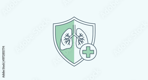 Medical shield with lung protection symbol.