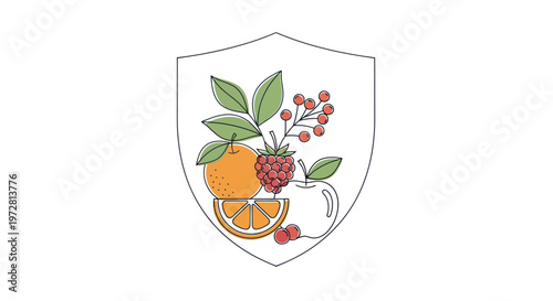 Fruit and leaves on a shield.