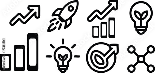 Icons representing growth, innovation, and strategic business development concepts