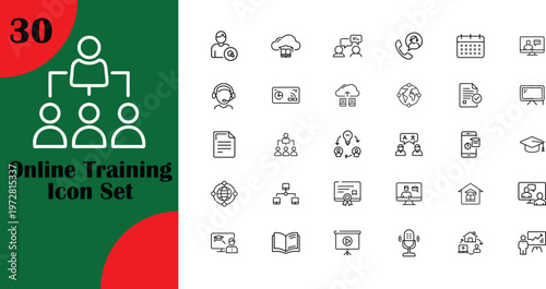 Comprehensive icon set for online training and e-learning platforms