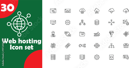 Comprehensive icon set for web hosting services and related functionalities
