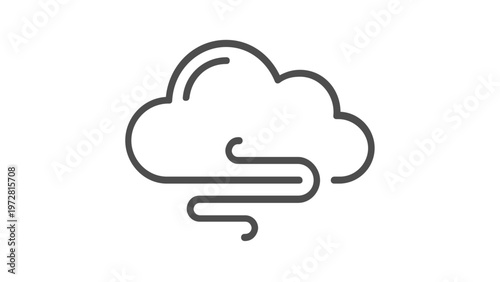 Minimalist Windy Weather Vector Icon Illustration Featuring a Cloud and Swirling Tornado Wind Lines, Perfect for Meteorological Apps, Forecast Graphics, and Clean Modern Web Design Elements.