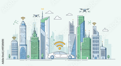 City Skyline with Modern Skyscrapers.