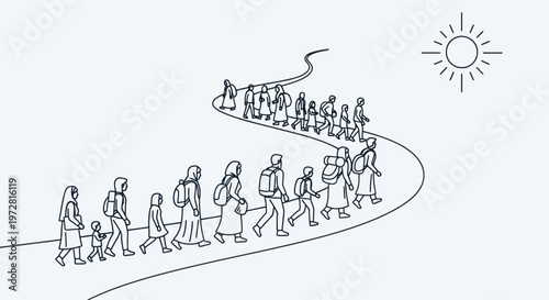 People walking in a line outdoors.