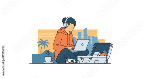Woman working on laptop computer.