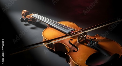 violin on dark background with spotlight, classical music concept