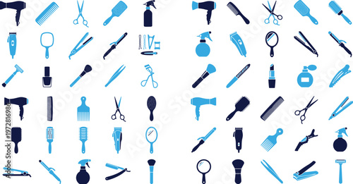 Hairdresser and barber tools set for salon and beauty industry.