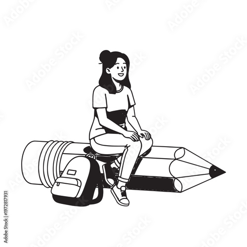 Cartoon illustration of a girl riding a scooter and skateboard with a playful and active vibe
