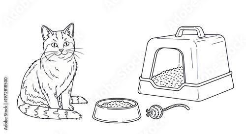 Cat sitting next to food bowl.