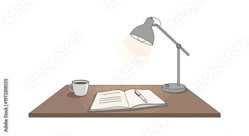 Desk lamp on a wooden table.
