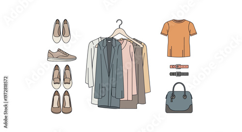 Fashion clothing and accessories on display.