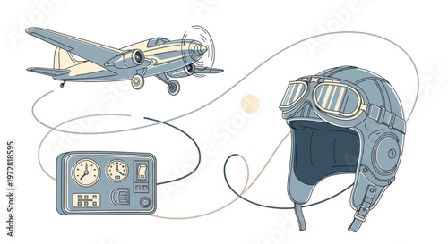 Vintage Aviation Pilot Helmet Equipment.