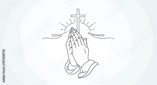 Hands Praying With Christian Cross Symbol.