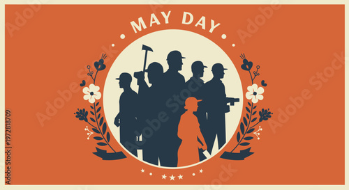 May Day Vintage Poster: Workers Silhouettes