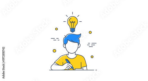 Man with blue hair and idea.