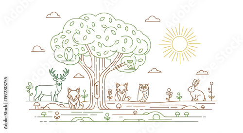 Group of animals under tree.