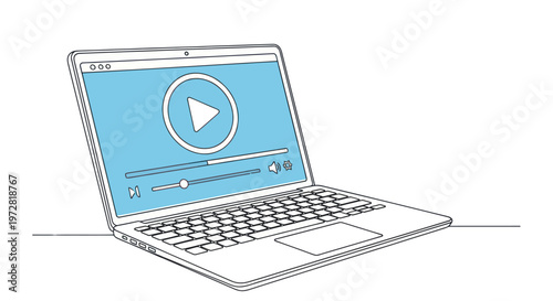 Laptop with play button on screen.