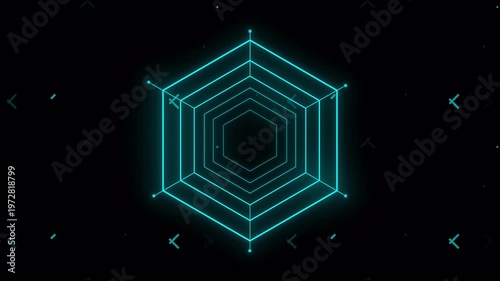 Futuristic Hexagon Tunnel Interface with Digital Wireframe and Cyber Technology Background Design
