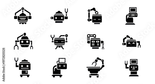 Collection of robotic arms and industrial robots icons