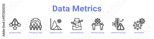Data Metrics web icons in banners and collections