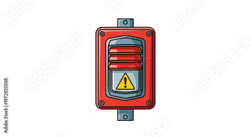 Illustration of a red fire alarm bell with a warning symbol.
