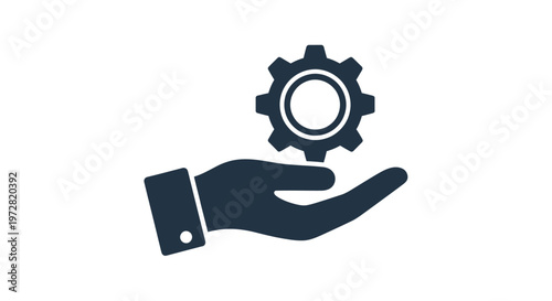 Hand holding gear icon representing service and support.