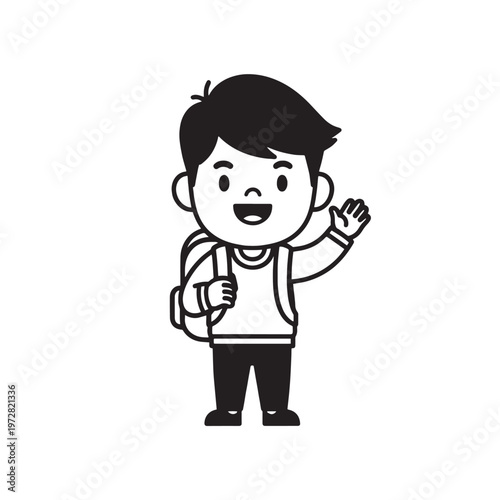 Boy giving thumbs up with backpack vector illustration