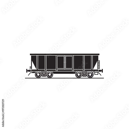 Minimalist black silhouette icon of a freight train wagon, perfect for illustrating cargo transport and logistics on railroad tracks