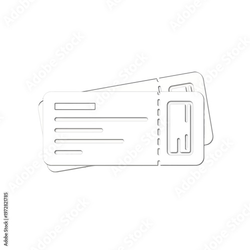 Two white tickets for an event or travel, isolated on a white background, representing entry or passage