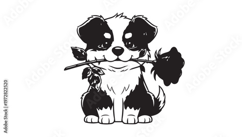 Cute cartoon dog with bone and cat illustration