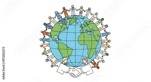 Diverse People Holding Hands Around Earth.