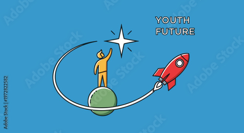 Man Reaching for Star with Rocket.