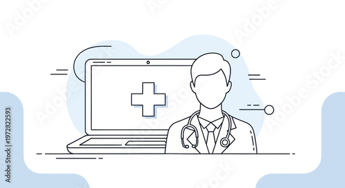 Doctor in front of computer screen.