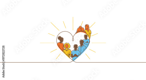 Diverse people forming heart shape.