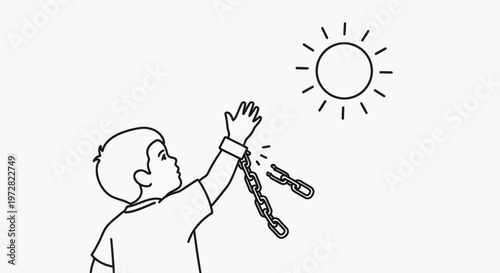 Man breaking free from metal chains.