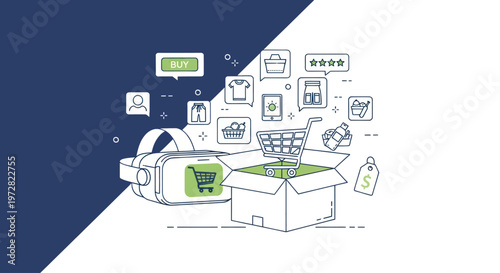 Online shopping with delivery box.