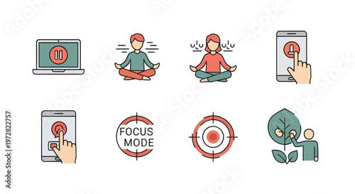 Digital life balance icon set work and relaxation symbols