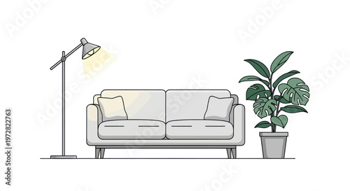 Modern minimalist sofa with pillows.