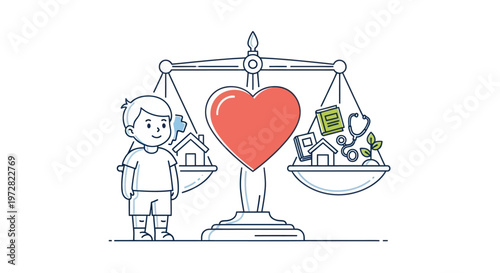 Child standing beside a scale.