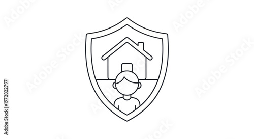 Shield with house and person icon.