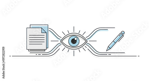 Eye with document and pen creative.