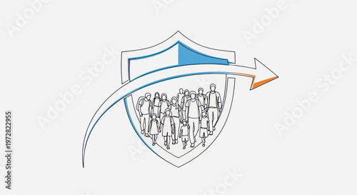 Shield with people and arrow.