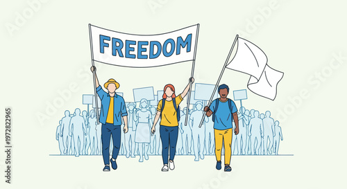 People holding freedom protest signs.